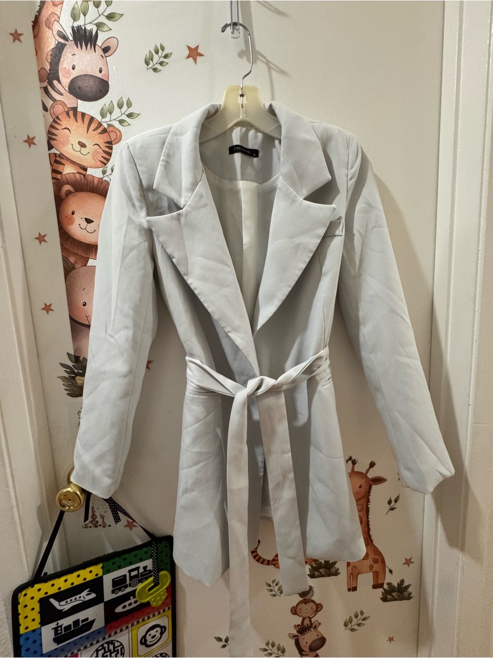 Light Gray Belted Blazer Jacket